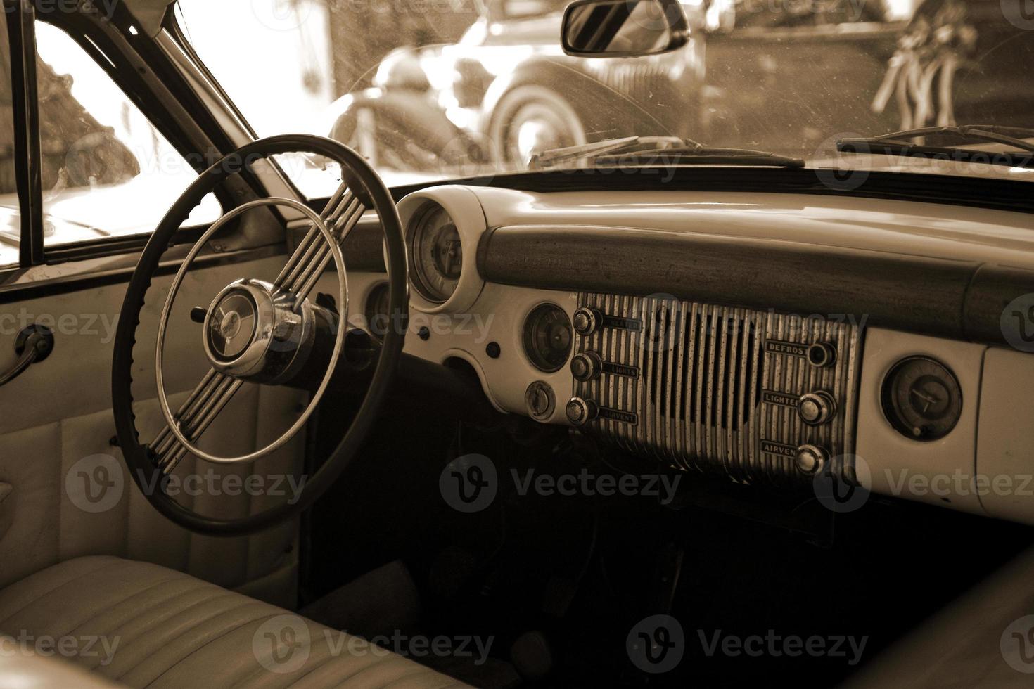 old vintage metal details car in the museum close-up photo