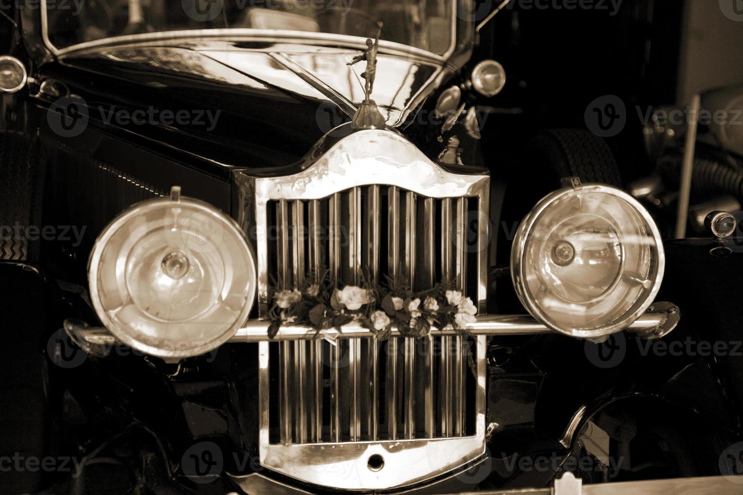 old vintage metal details car in the museum close-up photo