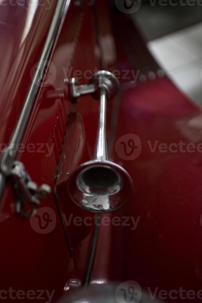 old vintage metal details car in the museum close-up photo