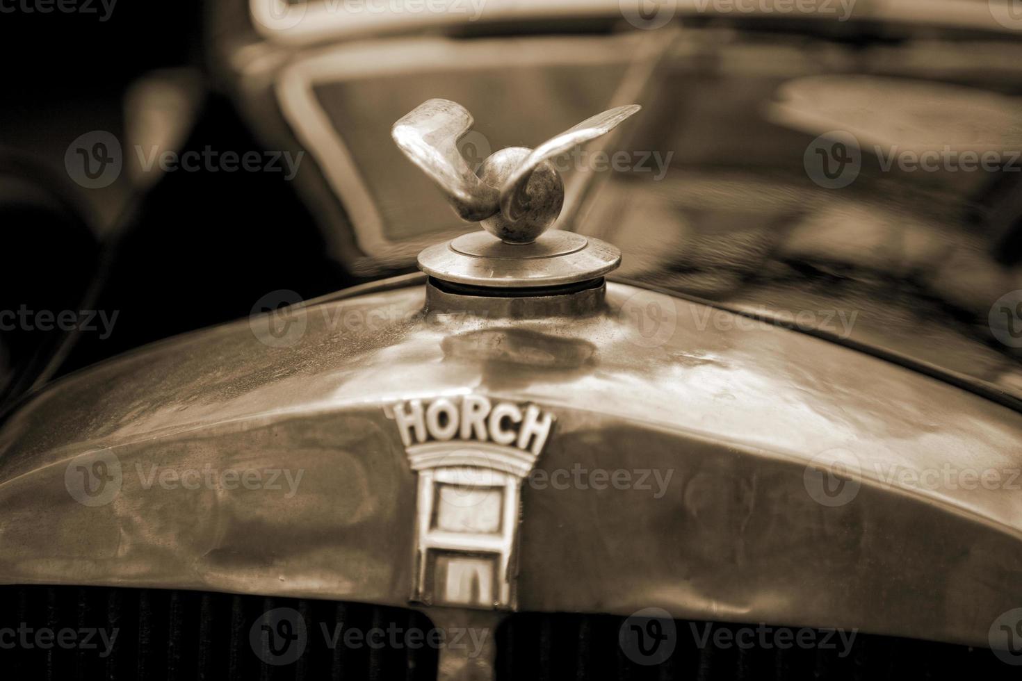 old vintage metal details car in the museum close-up photo