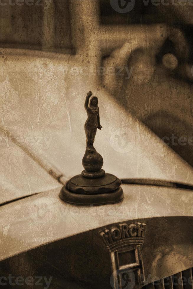 old vintage metal details car in the museum close-up photo