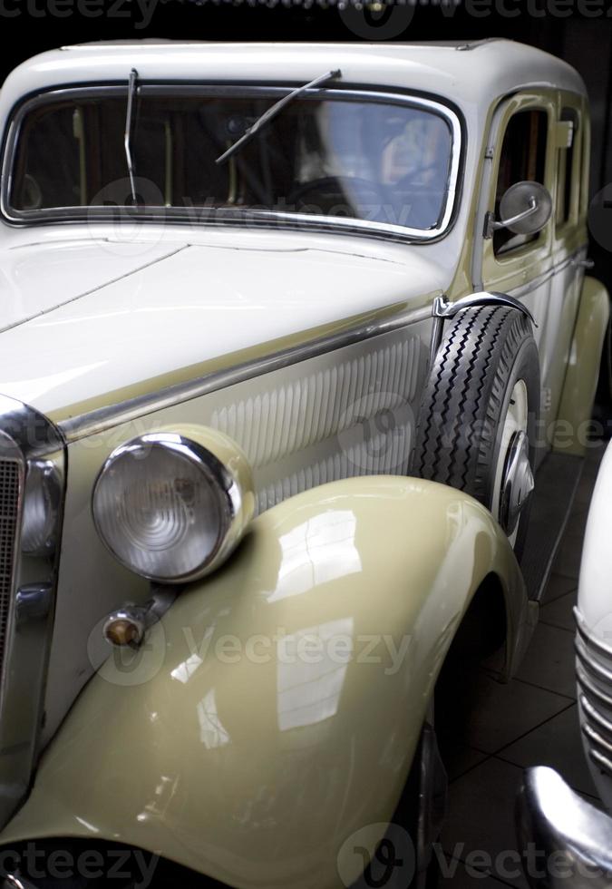 old vintage metal details car in the museum close-up photo