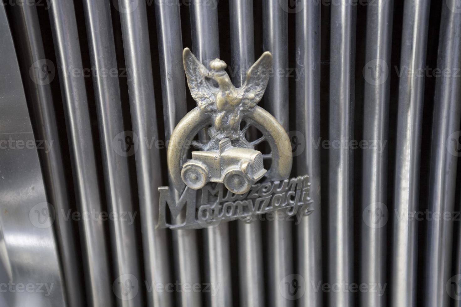 old vintage metal details car in the museum close-up photo