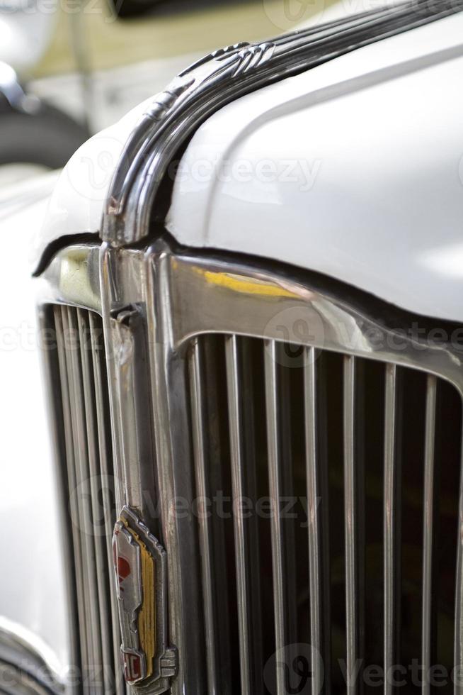 old vintage metal details car in the museum close-up photo