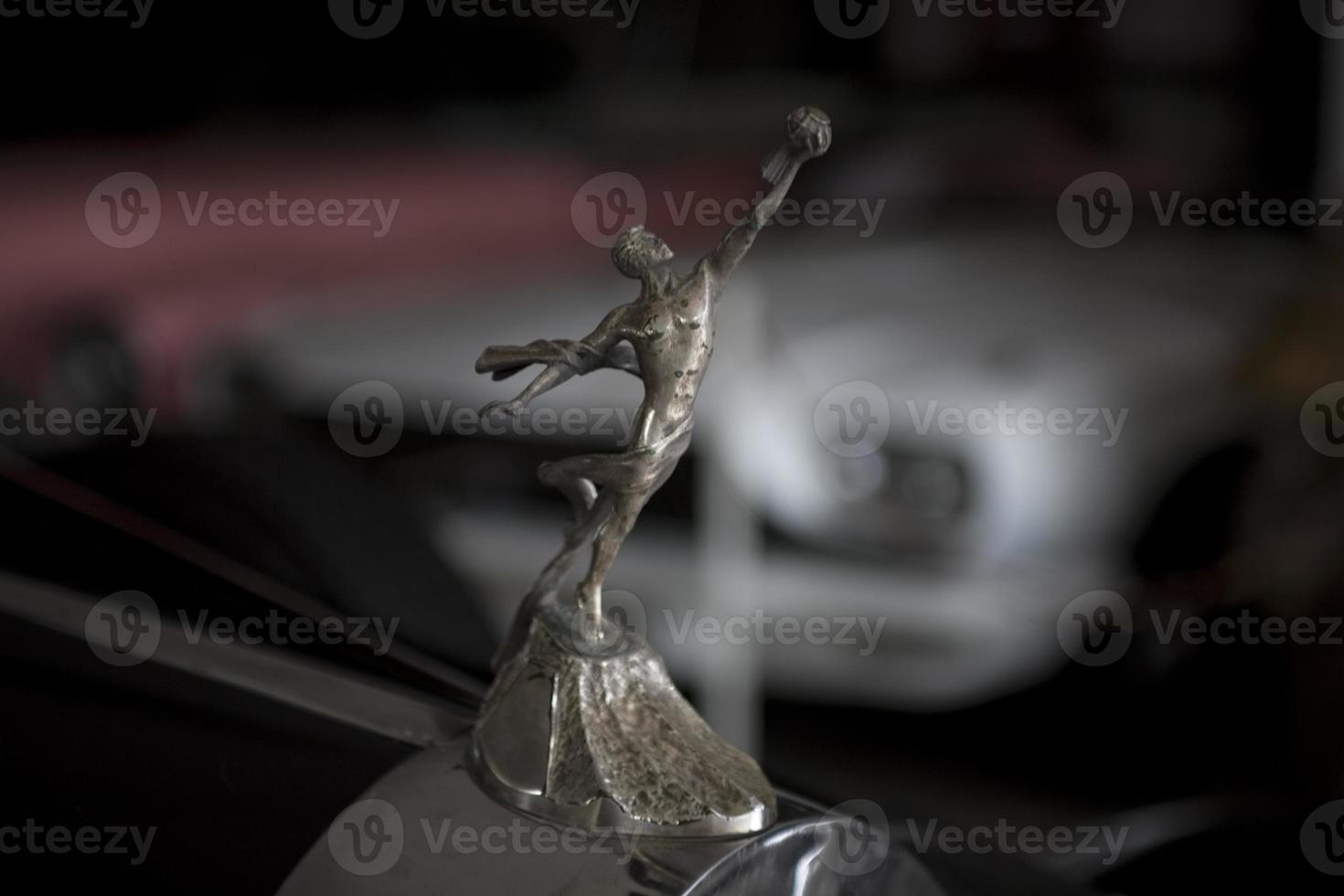 old vintage metal details car in the museum close-up photo