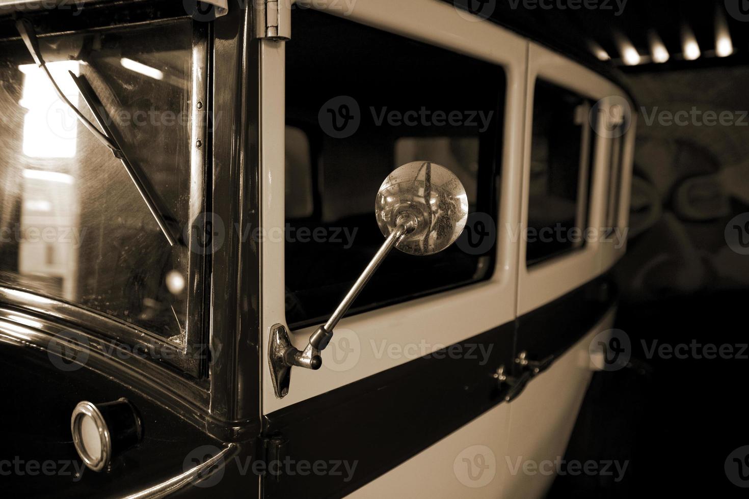 old vintage metal details car in the museum close-up photo