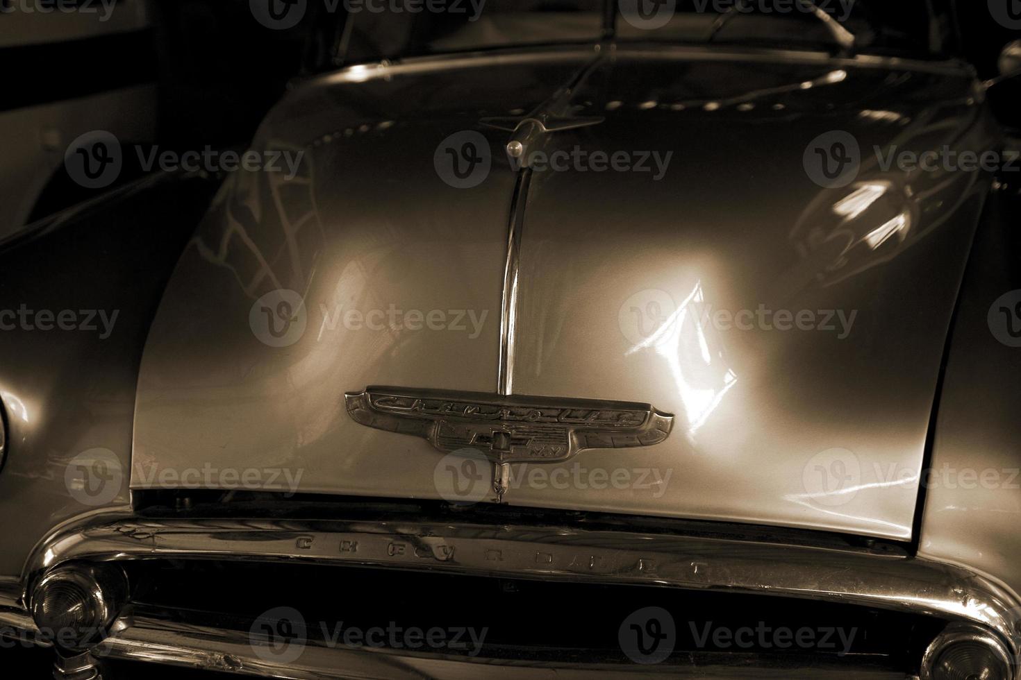 old vintage metal details car in the museum close-up photo