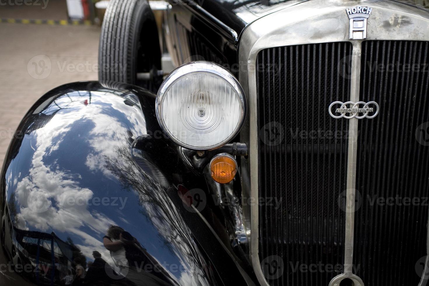 old vintage metal details car in the museum close-up photo