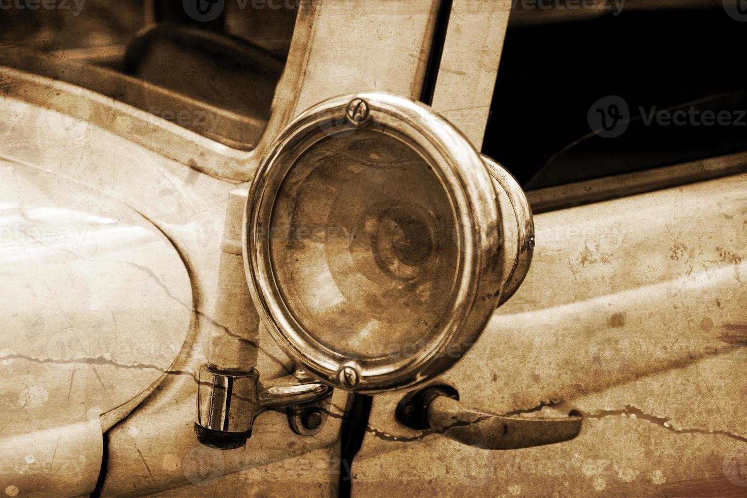 old vintage metal details car in the museum close-up photo