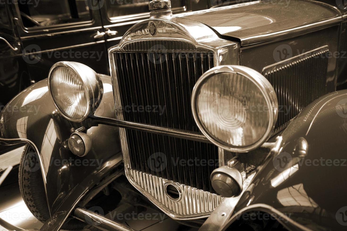 old vintage metal details car in the museum close-up photo