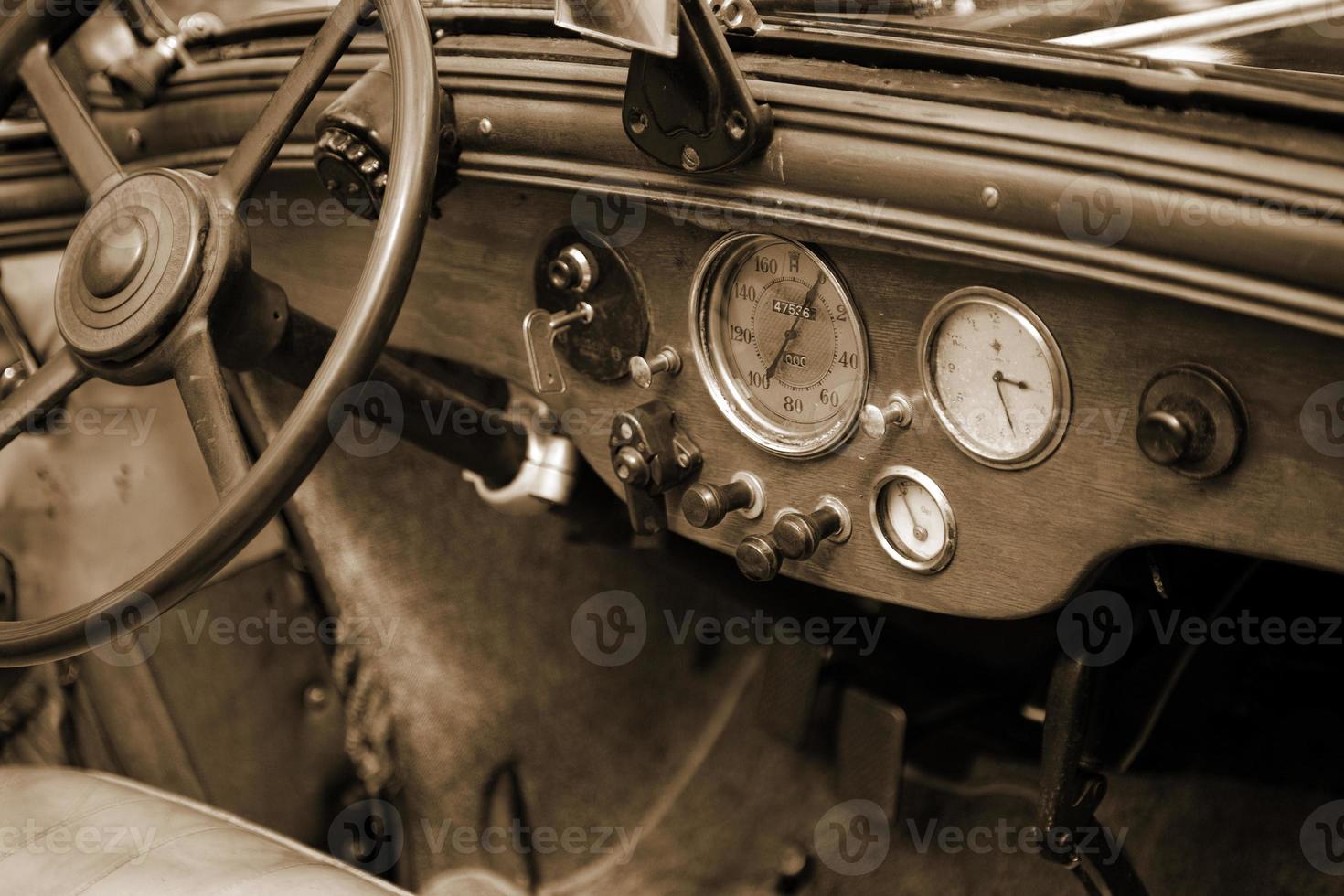 old vintage metal details car in the museum close-up photo