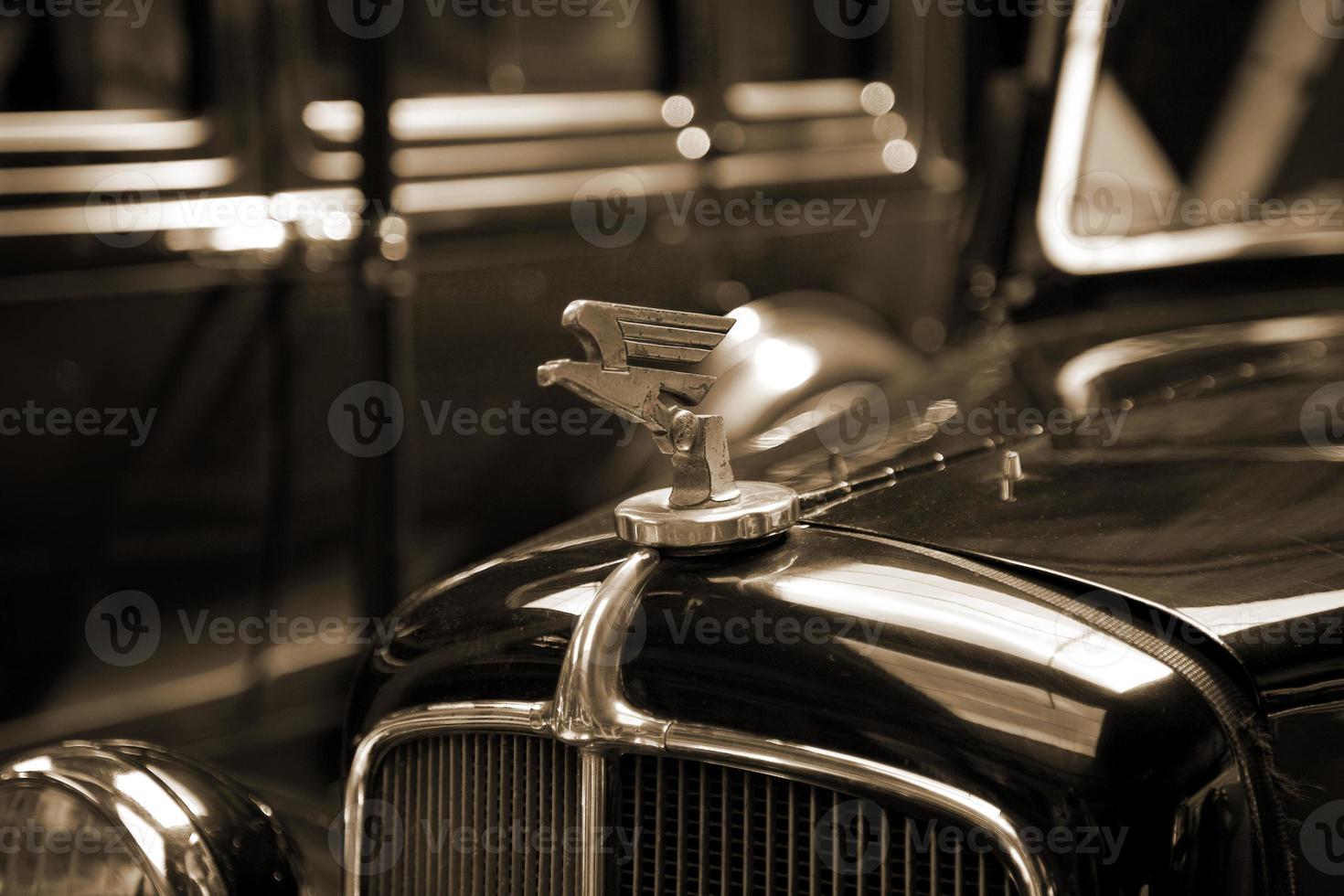 old vintage metal details car in the museum close-up photo