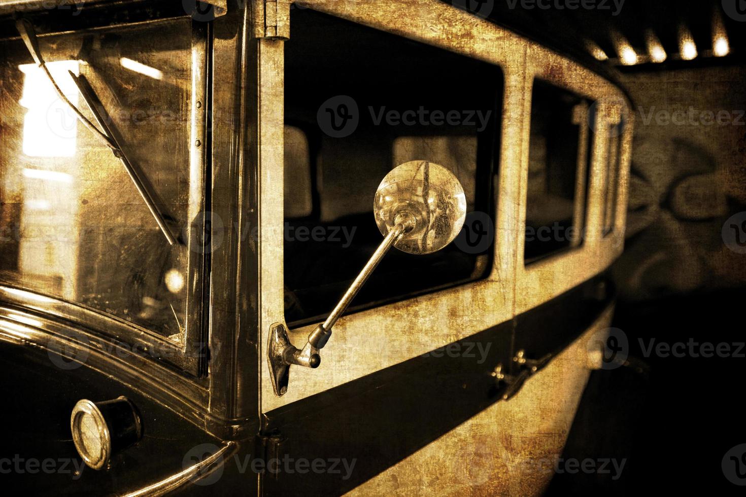 old vintage metal details car in the museum close-up photo