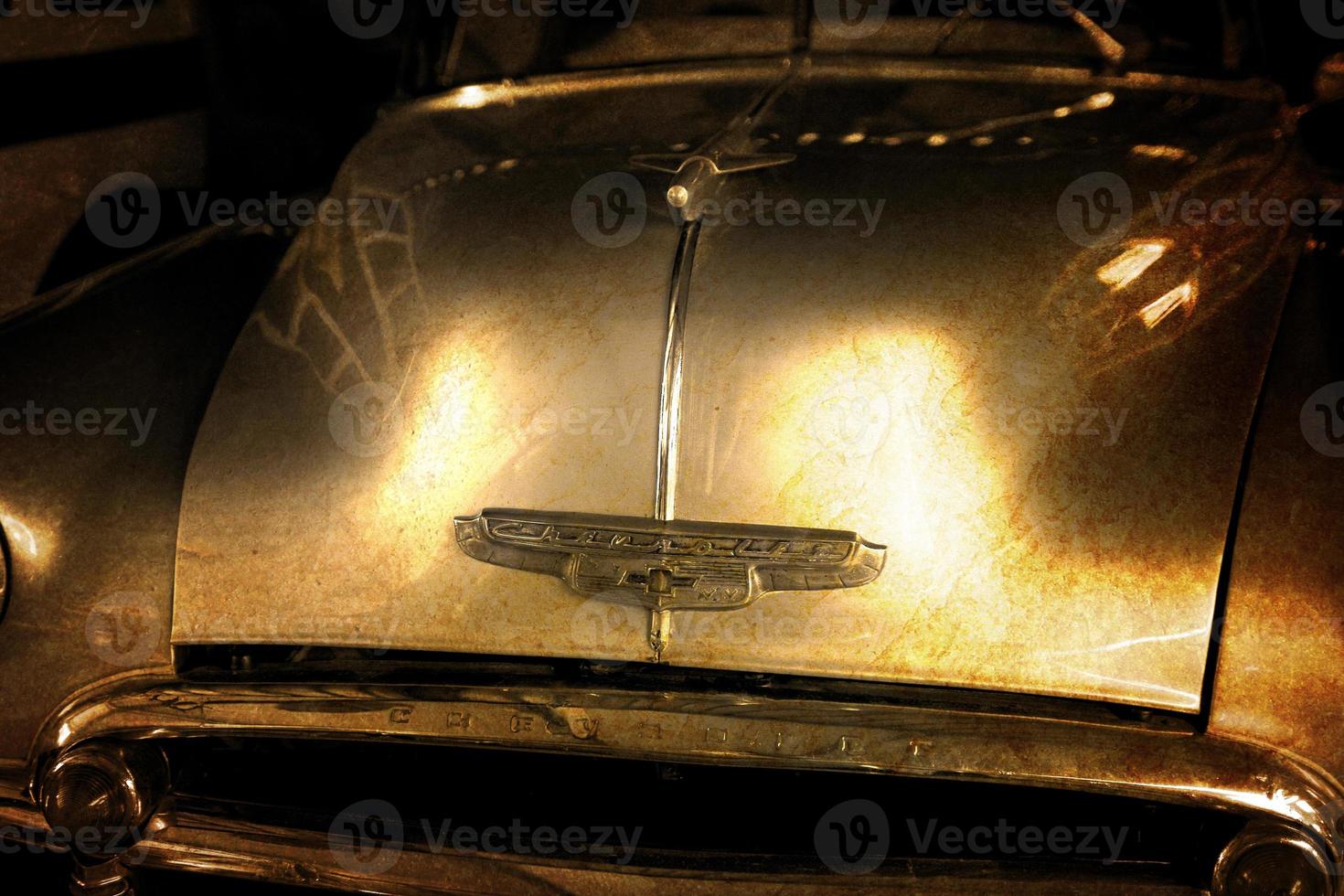 old vintage metal details car in the museum close-up photo