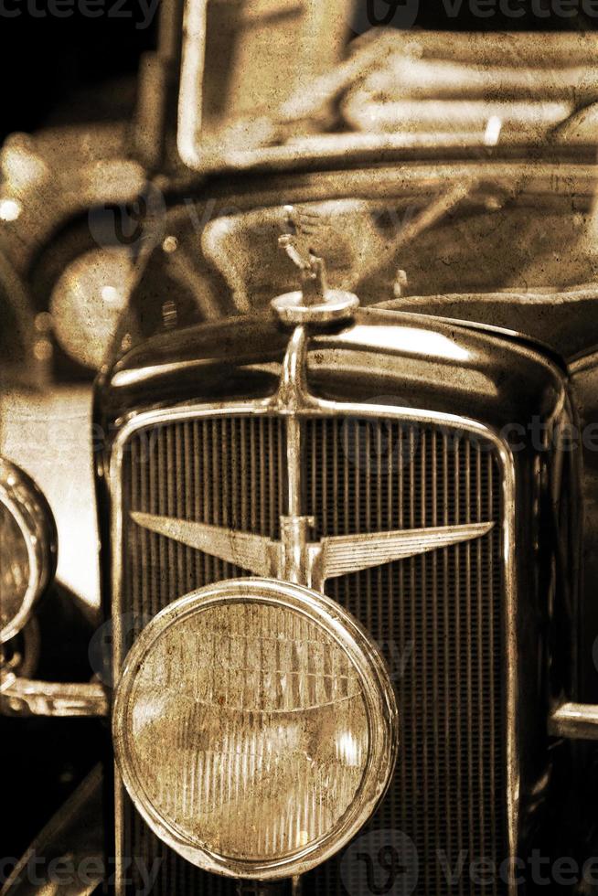 old vintage metal details car in the museum close-up photo