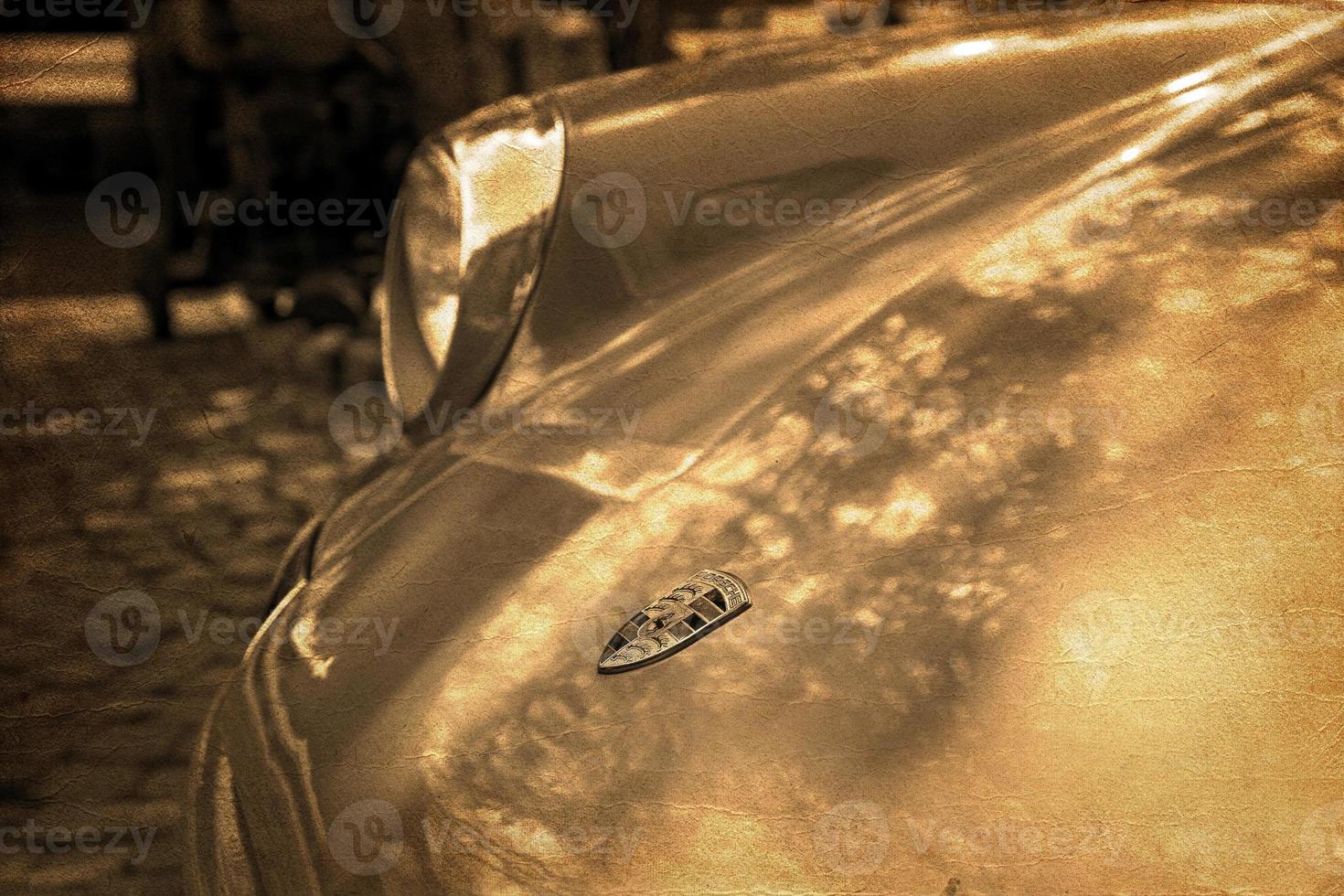 old vintage metal details car in the museum close-up photo