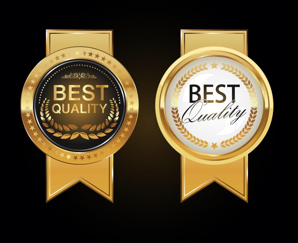 Quality golden badges isolated on black background vector illustration