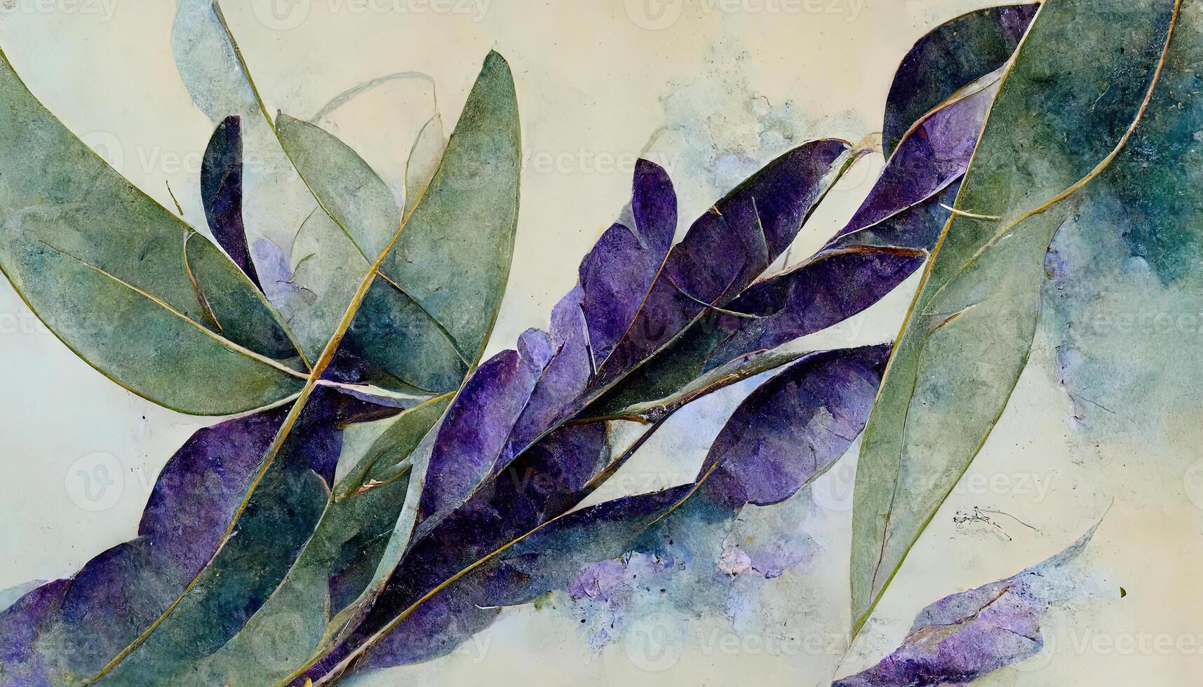 Watercolor eucalyptus leaves and lavender flower illustration. Floral frame, border bouquet set. photo