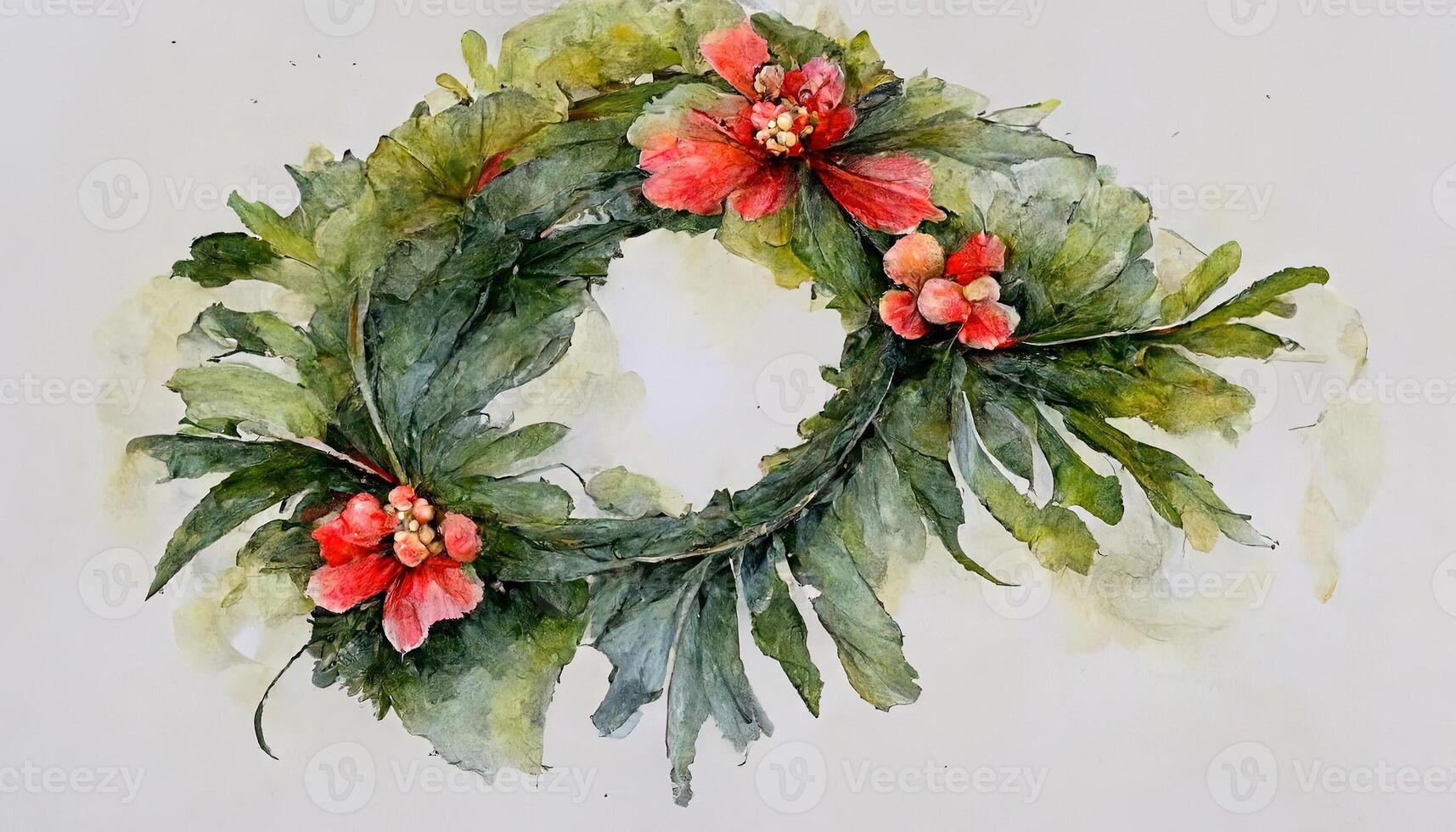 Watercolor christmas wreath concept. photo