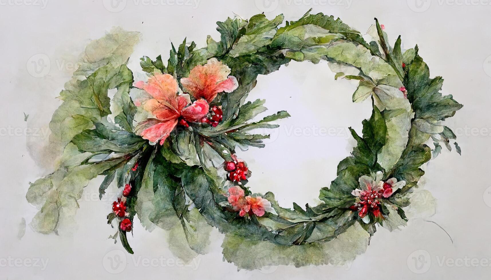 Watercolor christmas wreath concept. photo