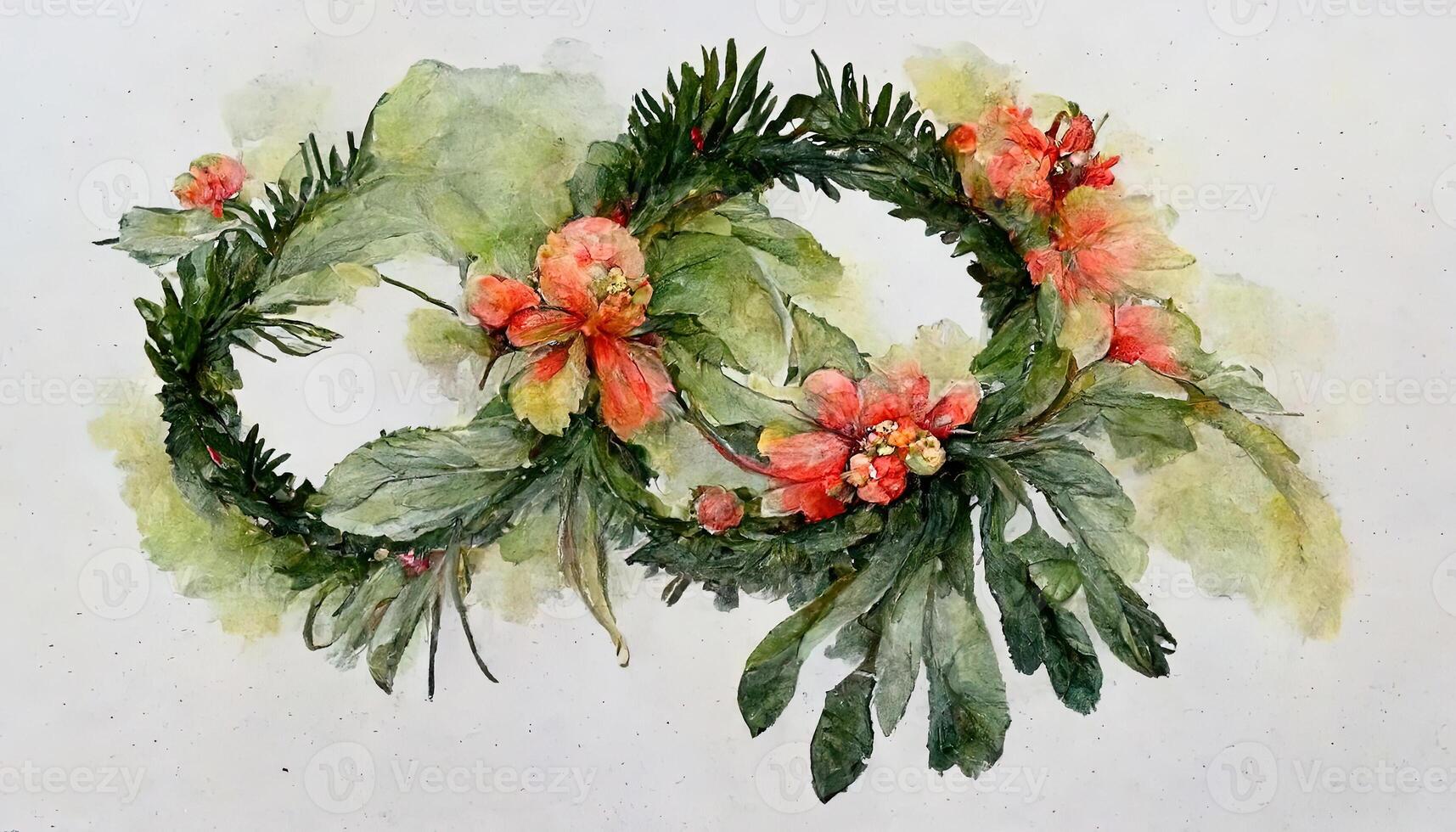 Watercolor winter Christmas wreath on the white isolated background. Winter frame bouquet. photo