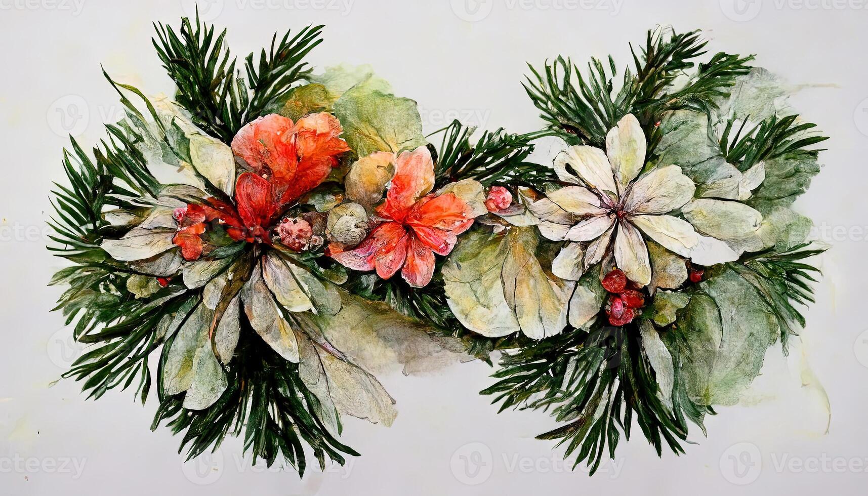Watercolor christmas wreath concept. photo