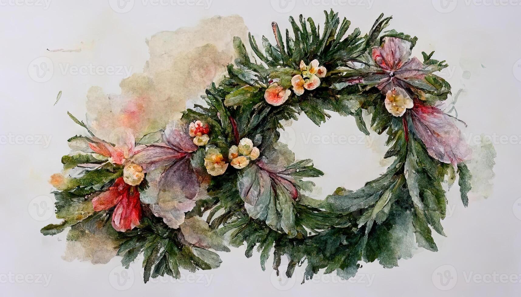 Watercolor christmas wreath concept. photo