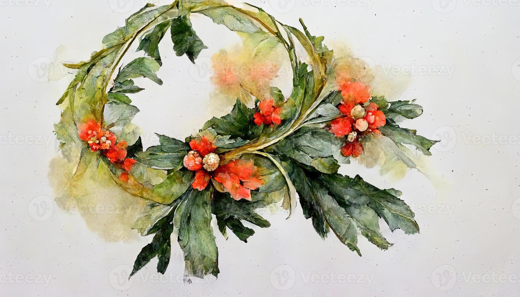 Watercolor winter Christmas wreath on the white isolated background. Winter frame bouquet. photo