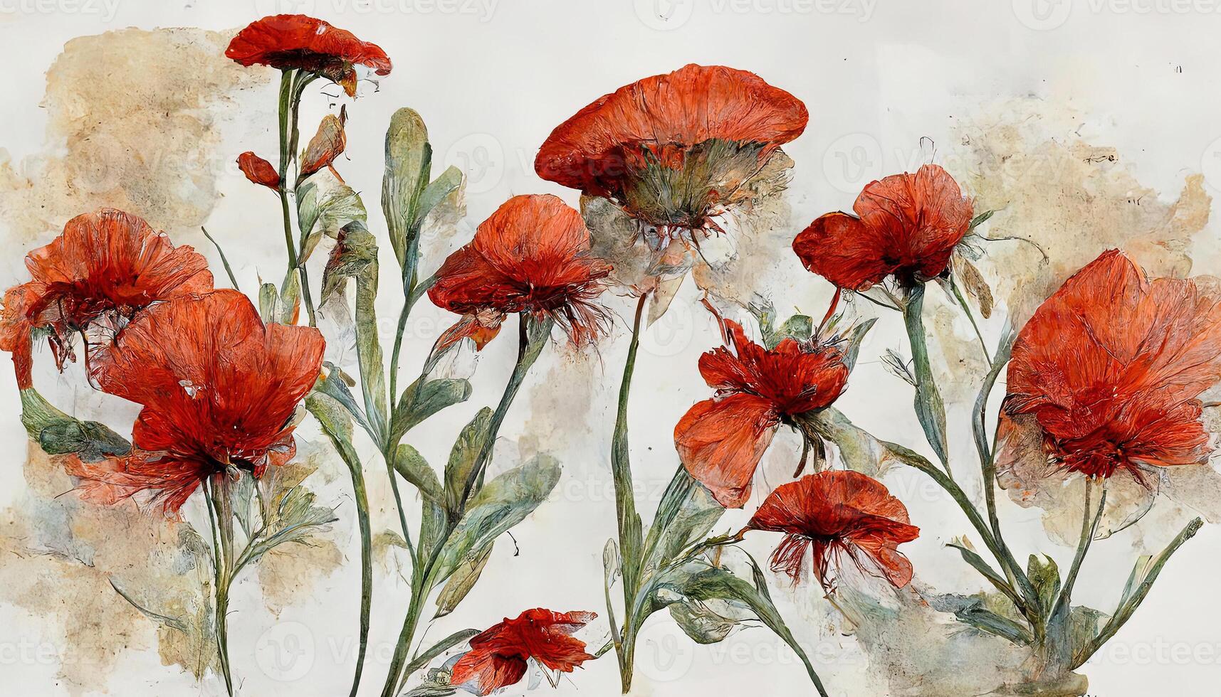 Poppy flowers set watercolor illustration isolated on white background. photo