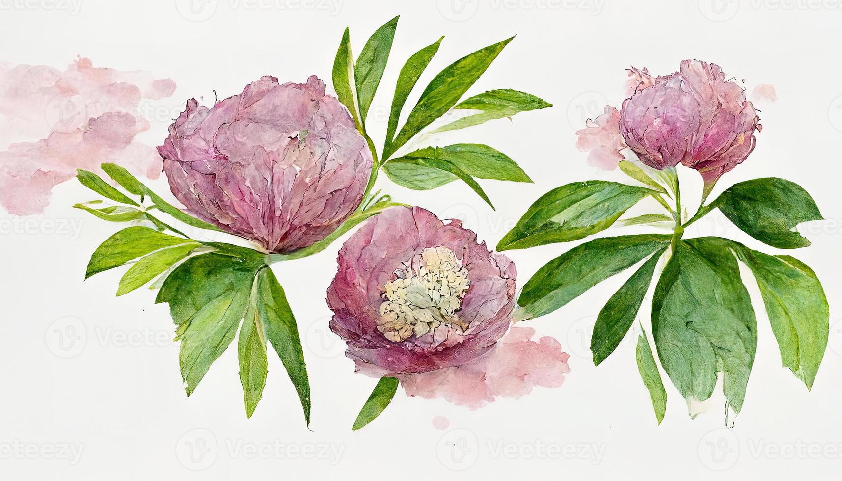 Lush pink hydrangea bouquet, top view, hand drawn. photo