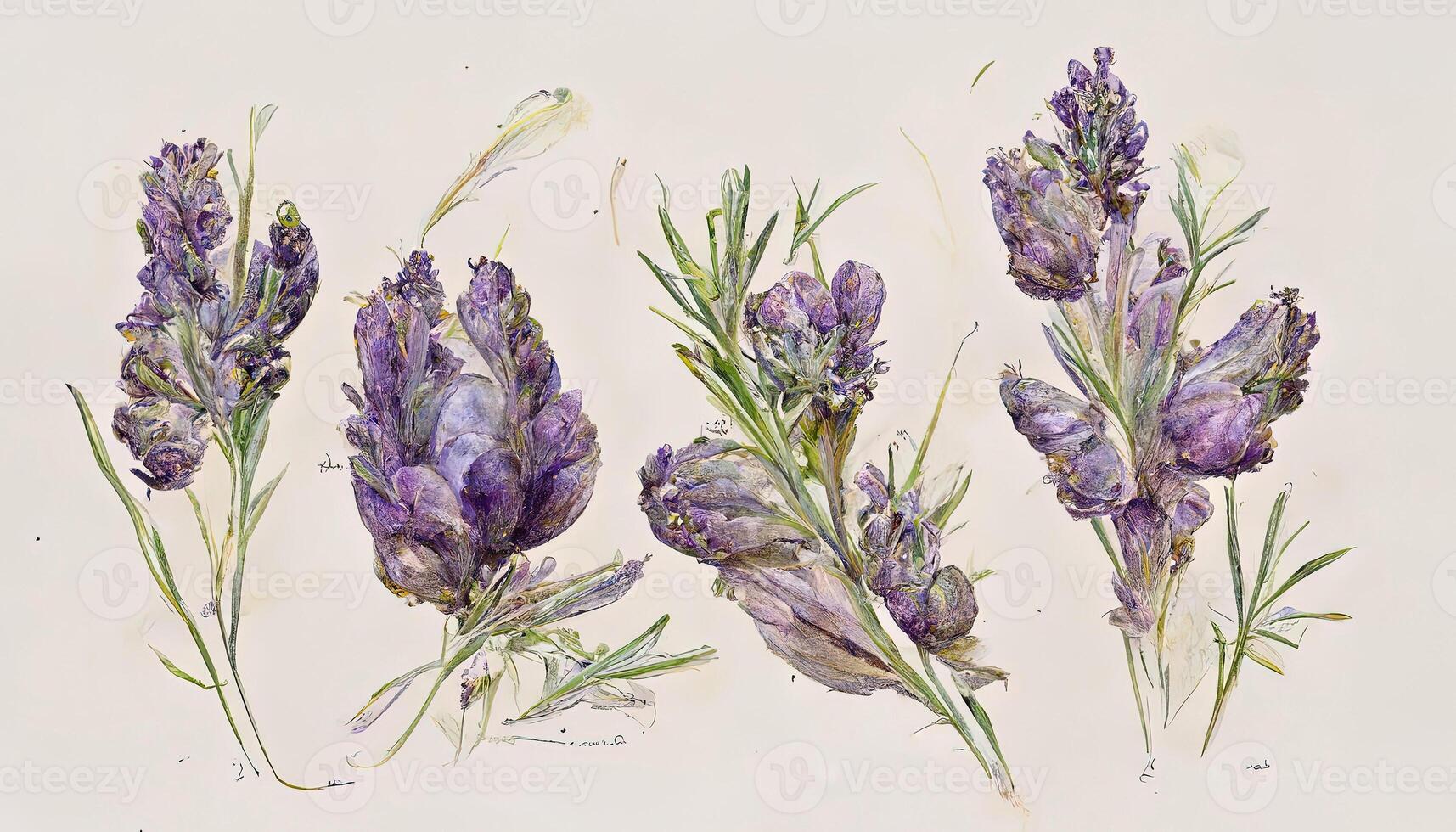 Bouquets with lavender flowers watercolor illustration. photo