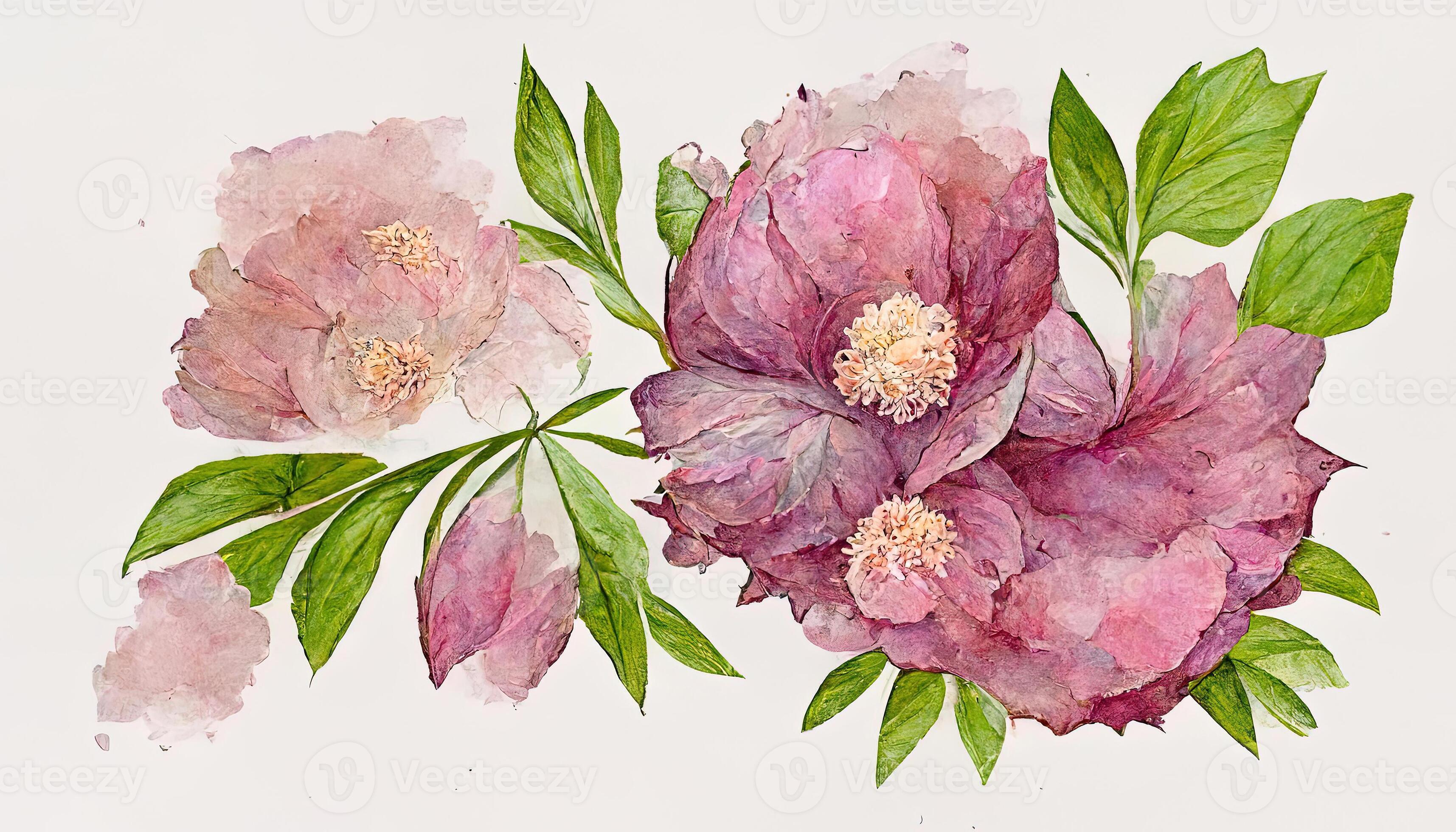 set of flower hydrangea blue pink and leaf isolated clip-art