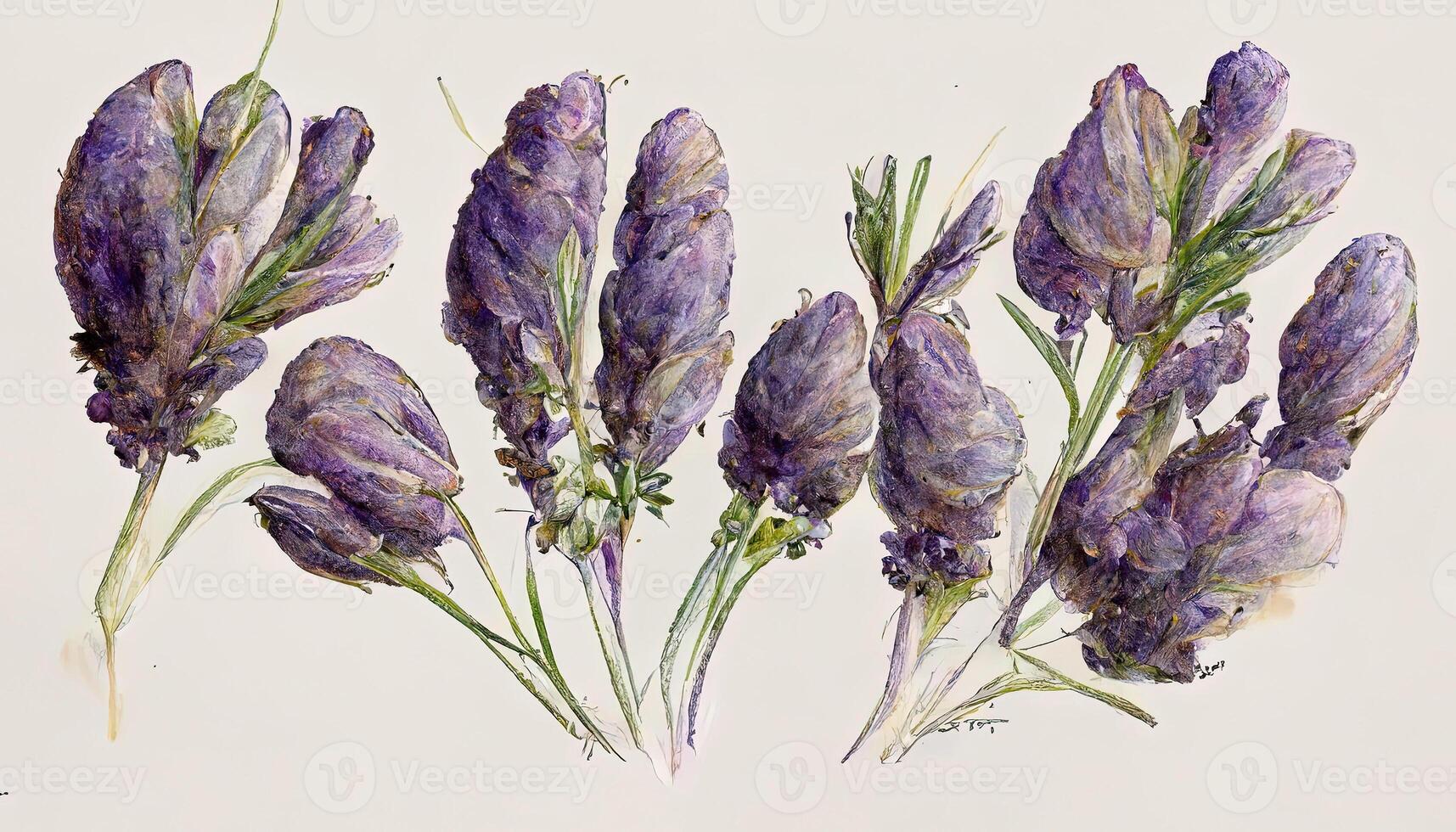 Exceptional Lavender flowers bouqets collection, Watercolor botanical illustration isolated on white background. photo