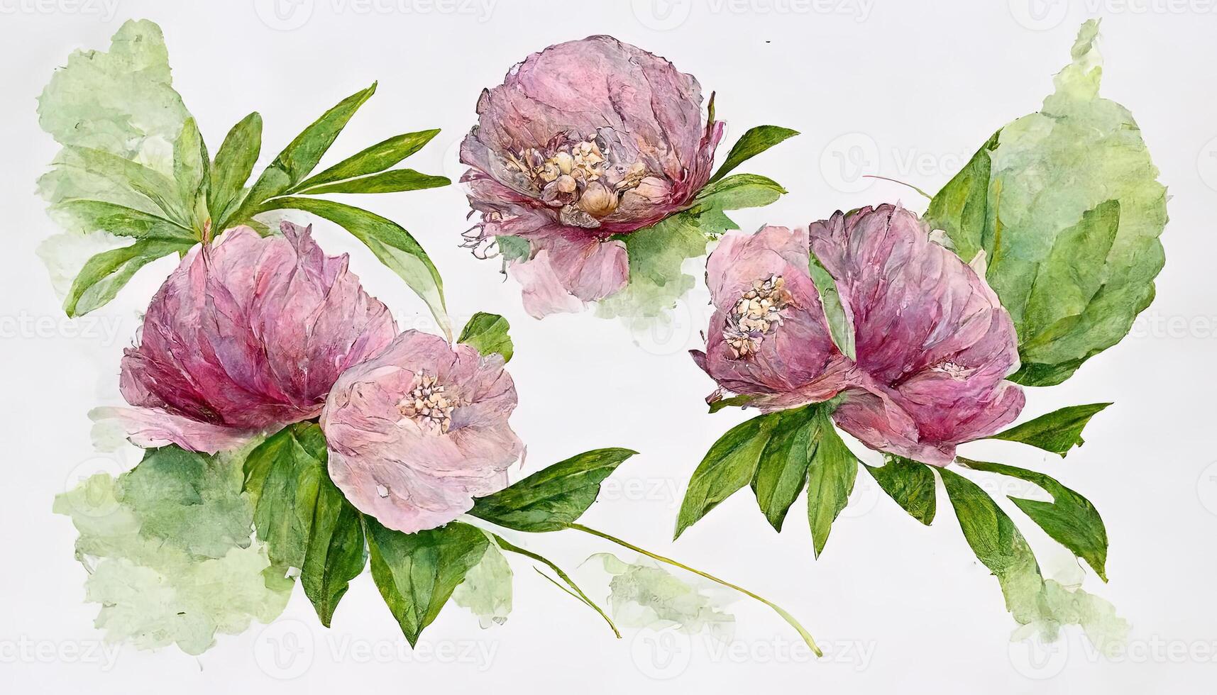 Lush pink hydrangea bouquet, top view, hand drawn. photo