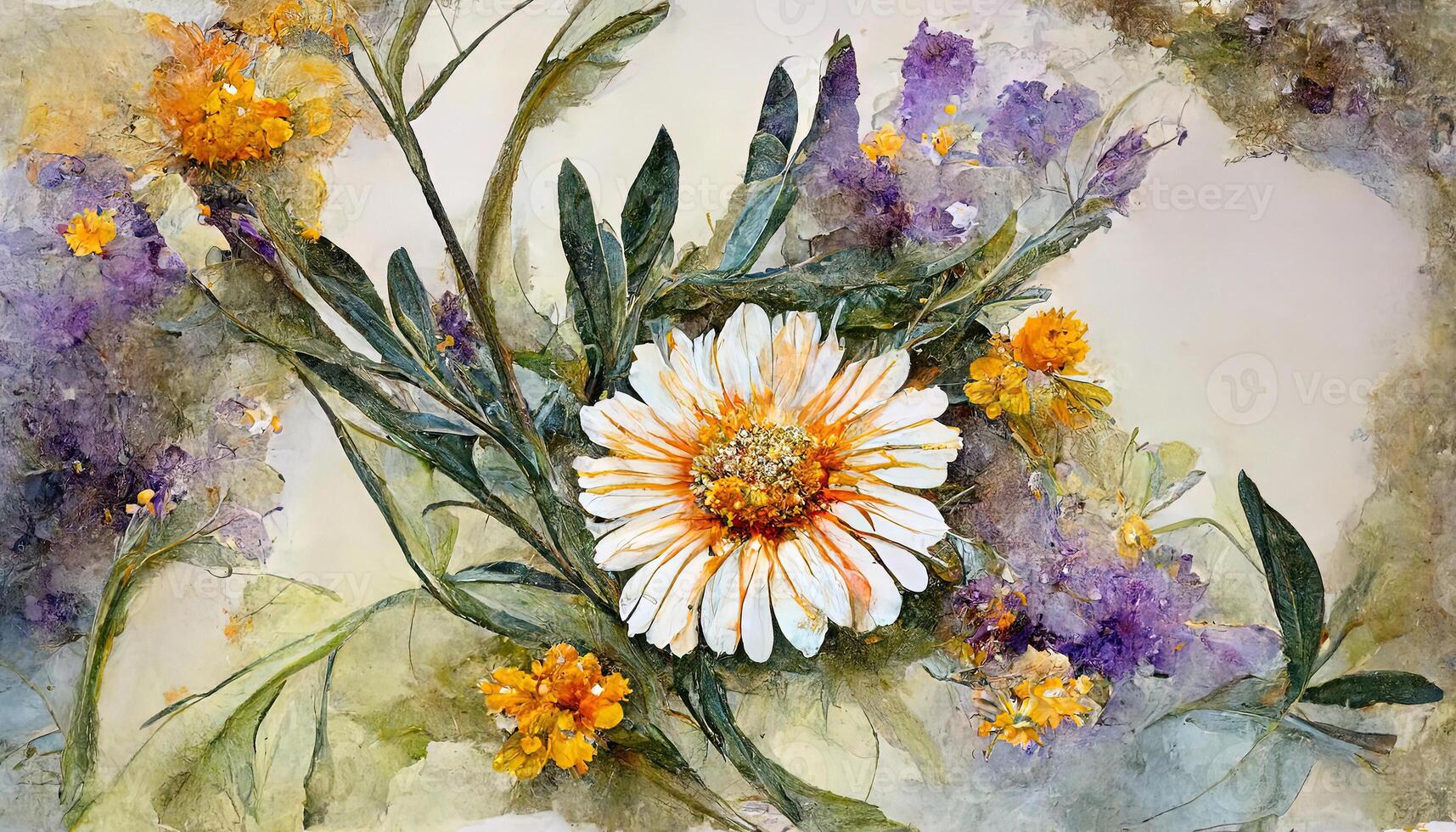 Watercolor daisy floral wreath design. photo