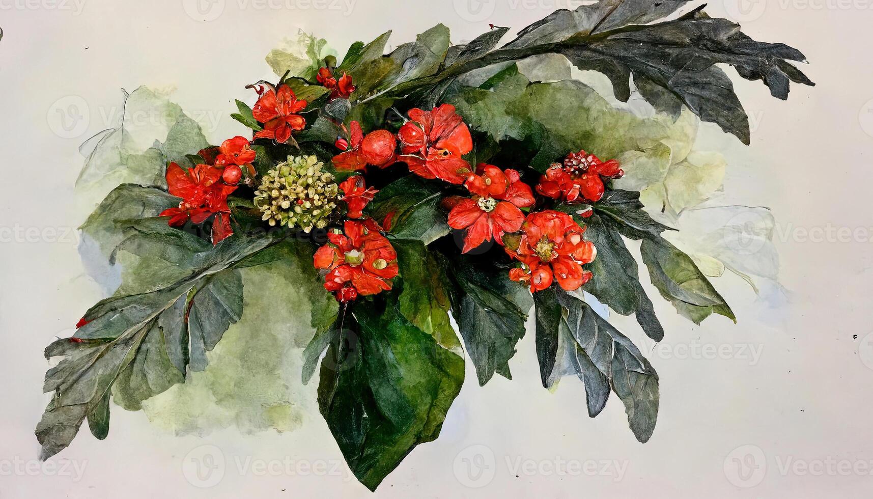 christmas decoration with holly and red berries. photo