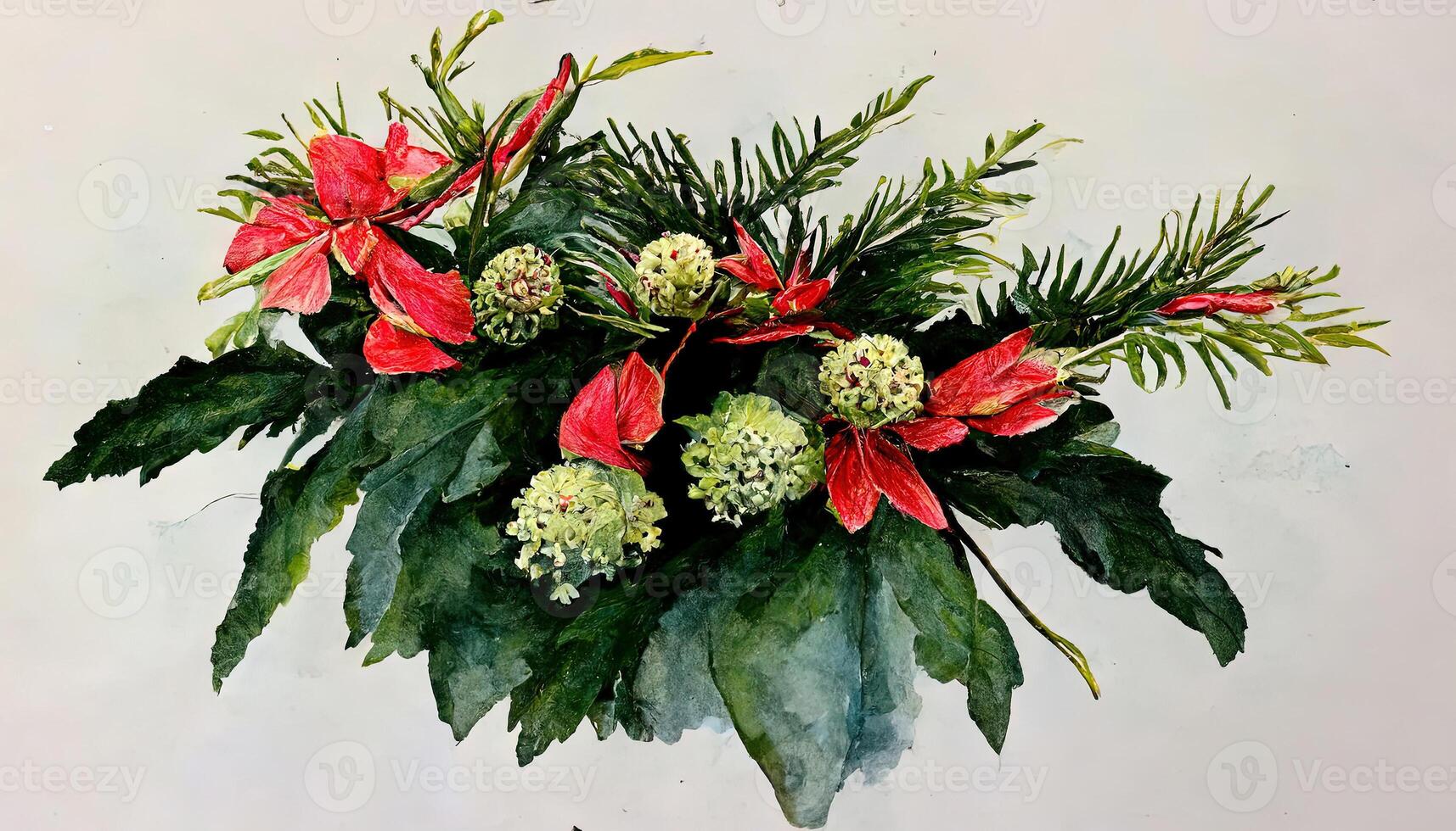 christmas decoration with holly and red berries. photo