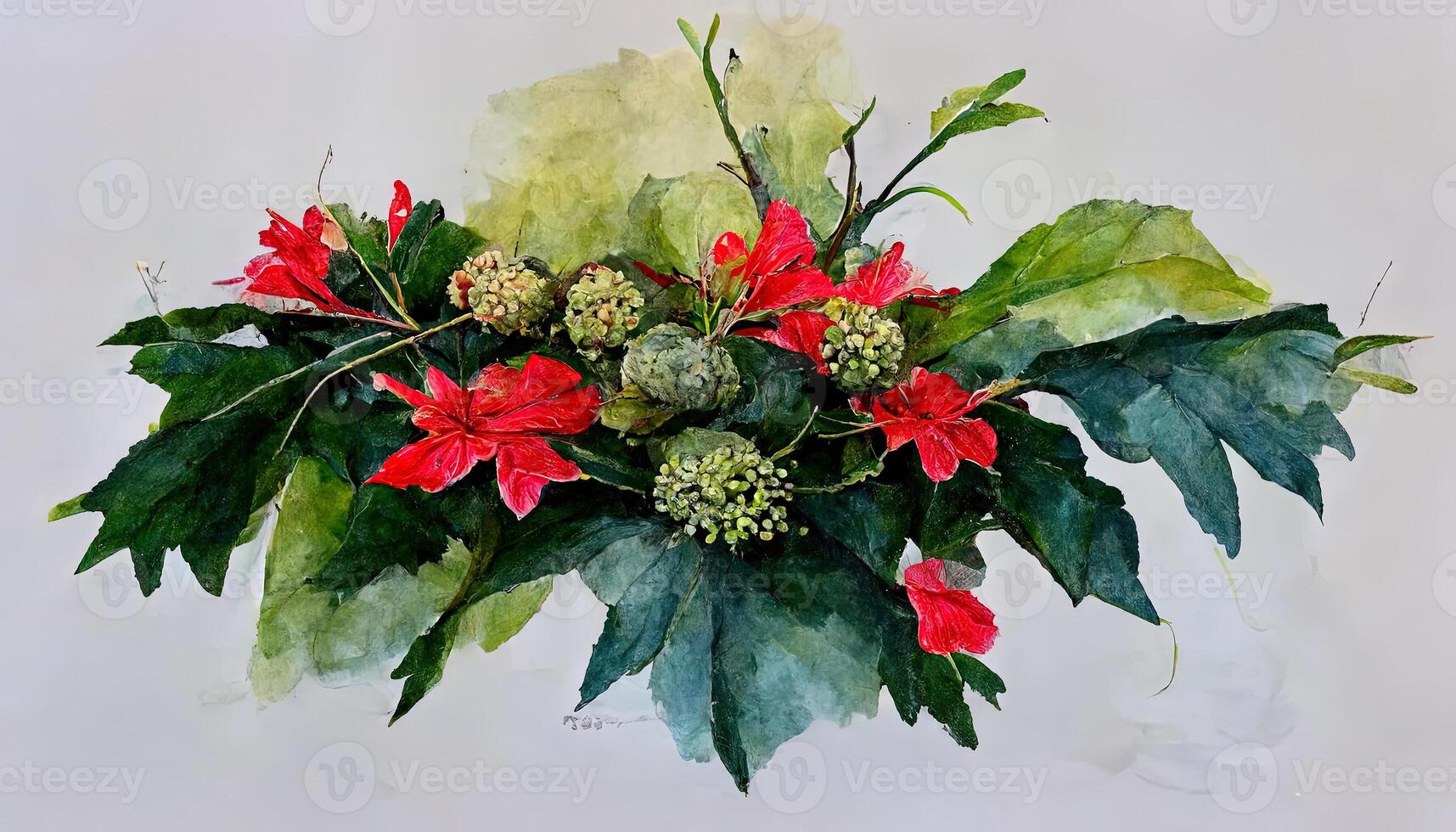 christmas decoration with holly and red berries. photo