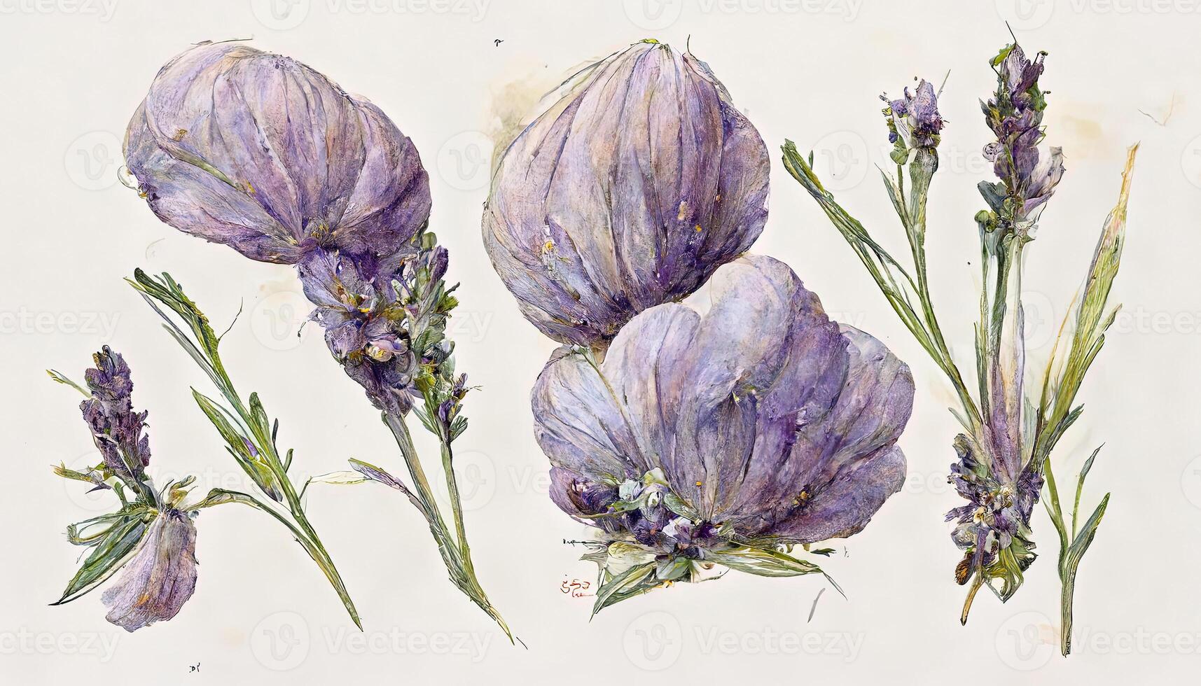 Lavender flowers bouqets collection, Watercolor botanical illustration isolated on white background. photo