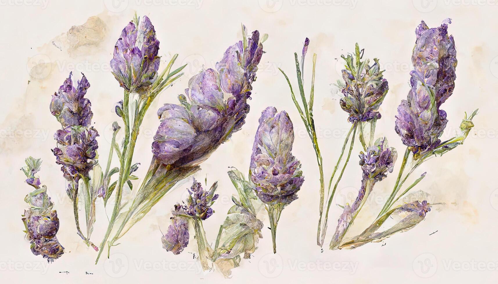 Bouquets with lavender flowers watercolor illustration. photo