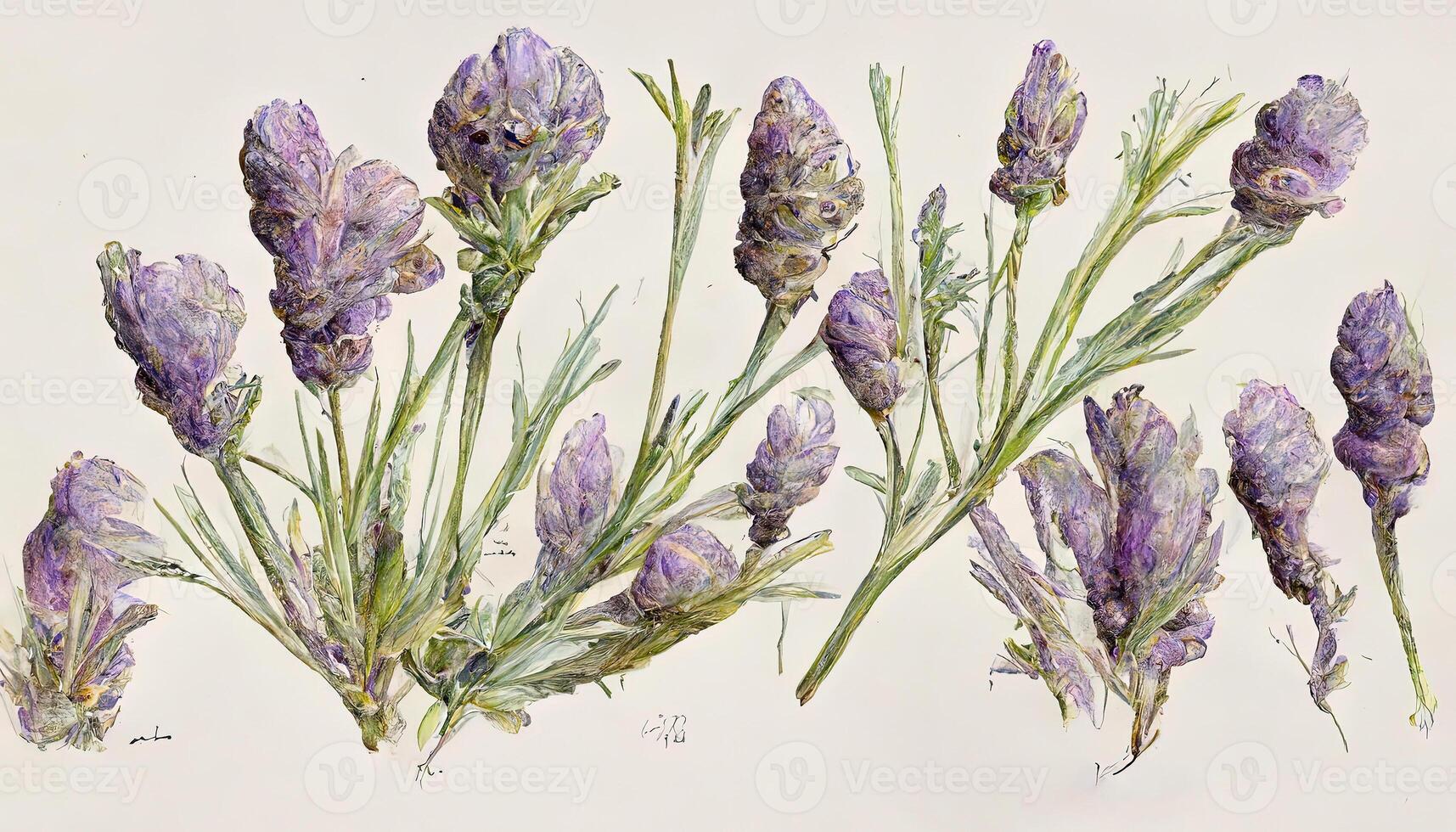 Exceptional Lavender flowers bouqets collection, Watercolor botanical illustration isolated on white background. photo