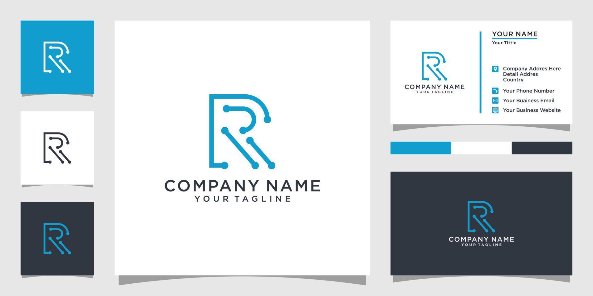 inicial letra r logo tecnología vector diseño