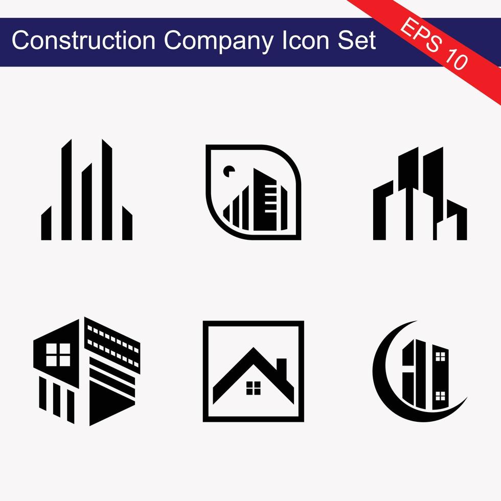 Building vector icons set on gray