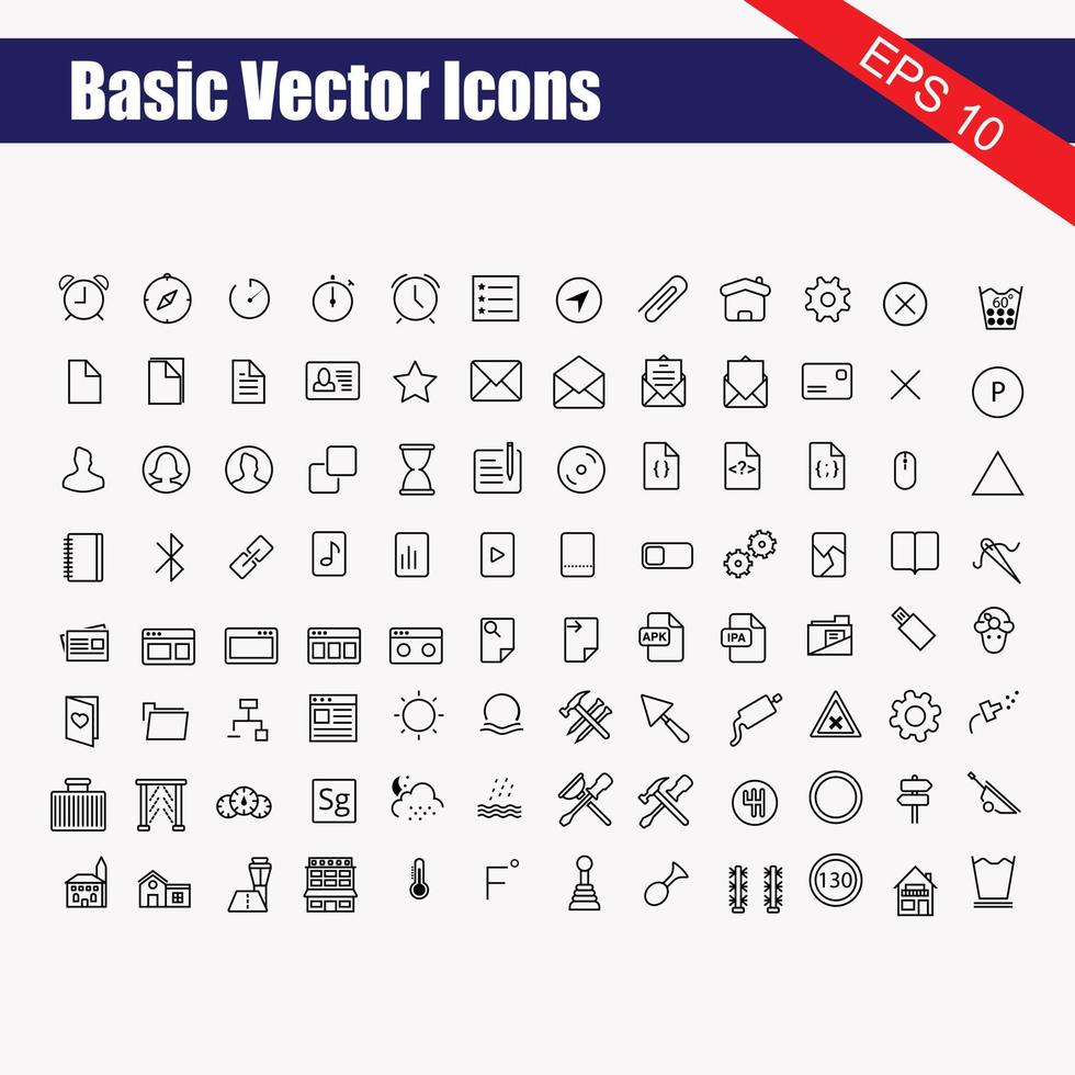 Set 60 pc web icons, Basic Ux Ui Icons. Vector illustration