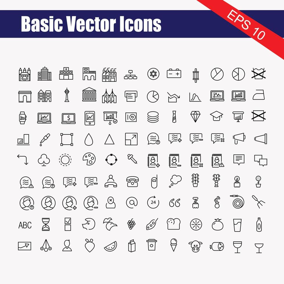 Set 60 pc web icons, Basic Ux Ui Icons. Vector illustration