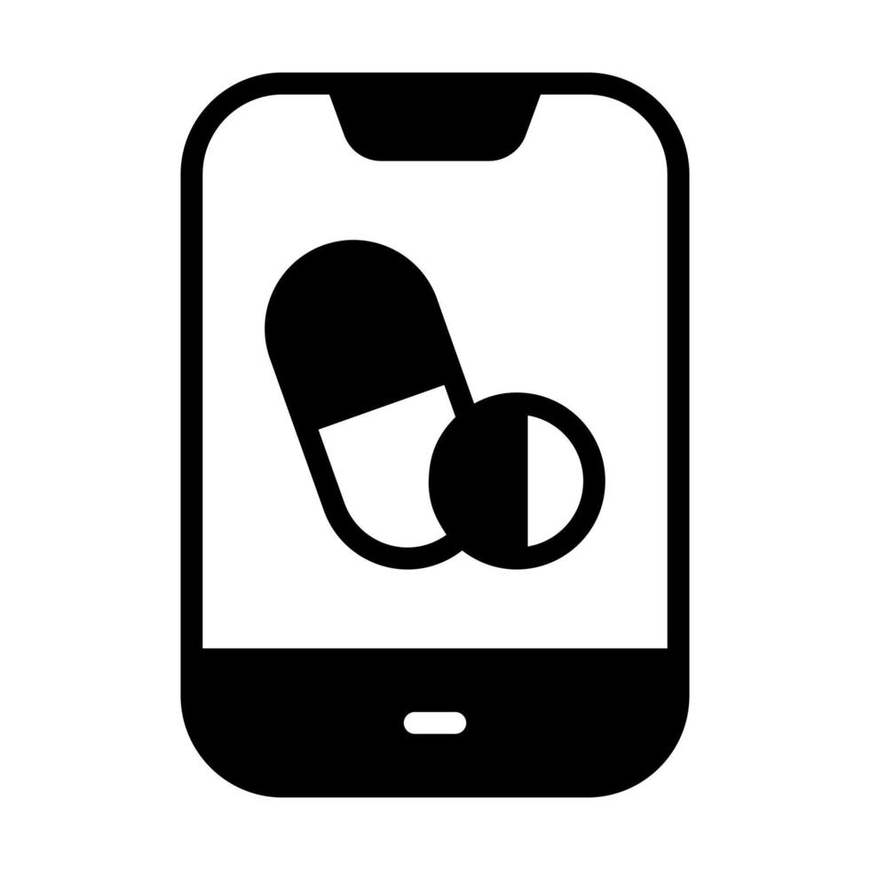 Pills inside mobile denoting concept of online pharmacy store vector