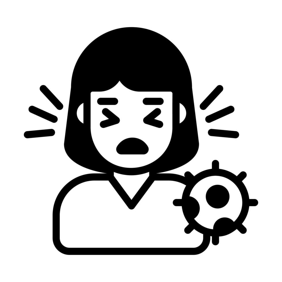 estornudos mujer avatar con coronavirus símbolo denotando concepto de enfermo mujer vector
