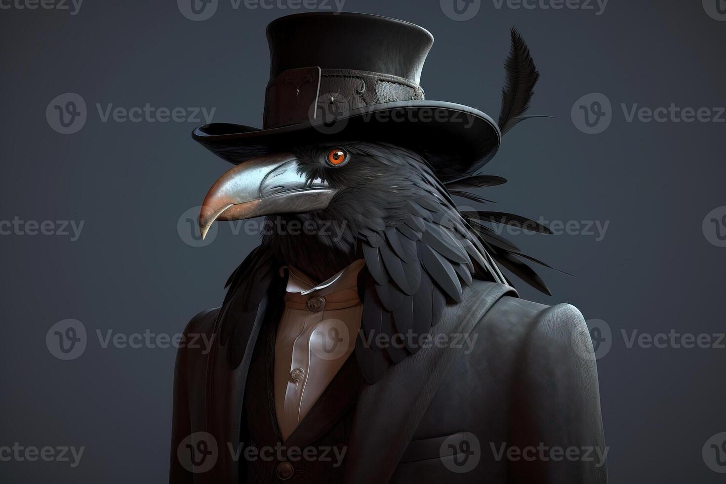 Gentleman, boss black crow in a hat, suit and tie. Banner header. . photo