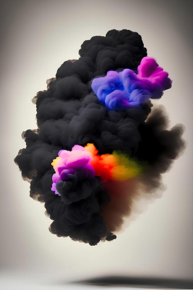 A black and purple smoke cloud with the word rainbow photo