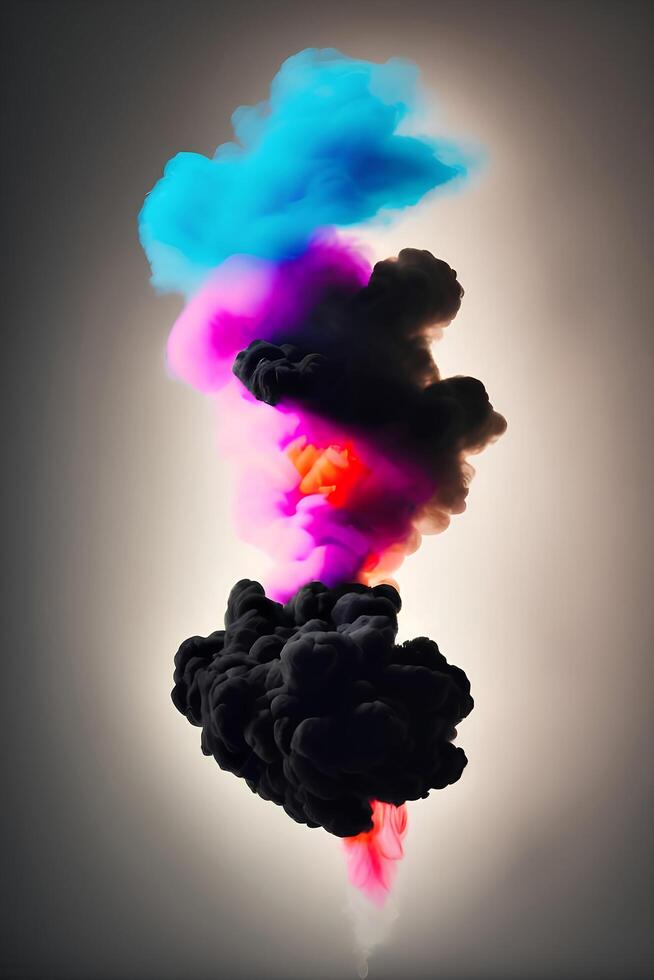 ai generativo un negro y púrpura fumar nube con un púrpura y azul fumar viniendo fuera de él. foto